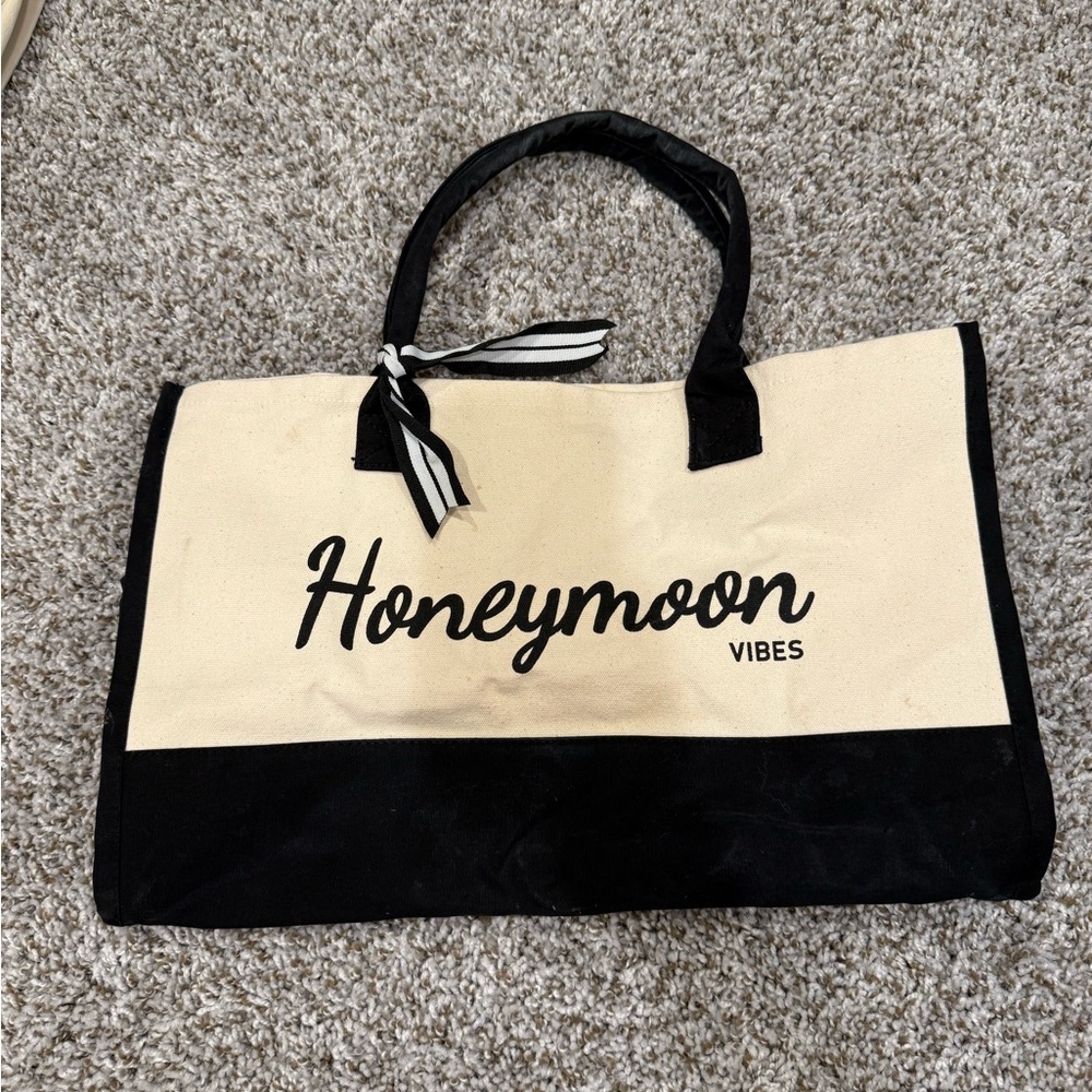 Honeymoon Vibes Black and Cream Tote Bag